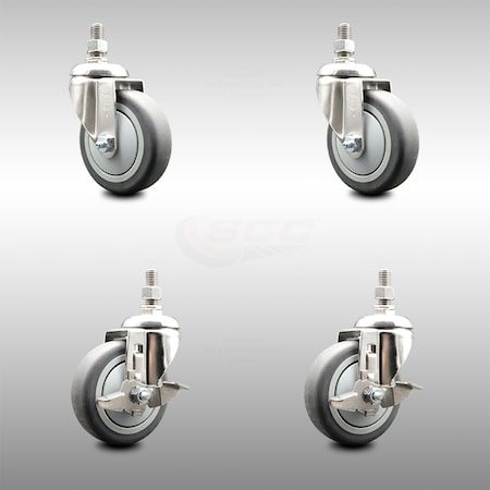 Service Caster 4 Inch 316SS Thermoplastic Rubber 10mm Threaded Stem Caster Brake SCC, 2PK SCC-SS316TS20S414-TPRB-M1015-2-TLB-2